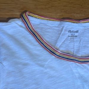 Madewell White T-shirt with Rainbow Collar, S 🌈